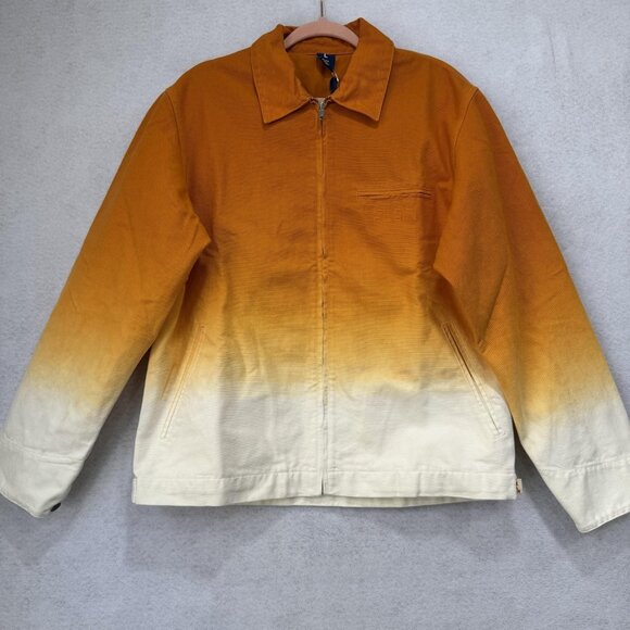 FLAN Jacket Mens Large Orange Cream Ombre Gradient Cotton Workwear Full Zip - Picture 1 of 11